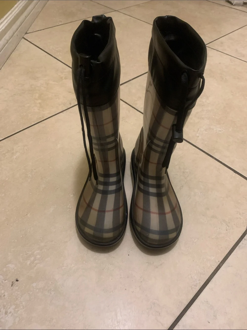 Kids plaid Burberry Rain Boots Clear Rain Boots with Black Trim